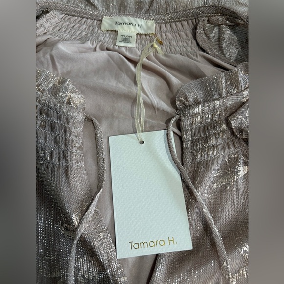 Tamara H NWT pink champagne floral metallic sheer blouse shirt size medium - Picture 14 of 16